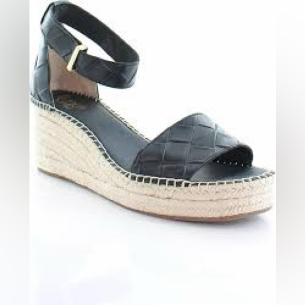 Franco Sarto Clemens Espadrille Wedge Sandals Black Leather Woven Strap Jute, 8 - Picture 4 of 11